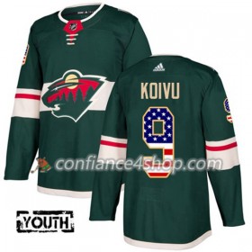 Adidas Maillot de Hockey Minnesota Wild Mikko Koivu 9 2017-2018 Vert USA Flag Fashion Authentic - Enfant